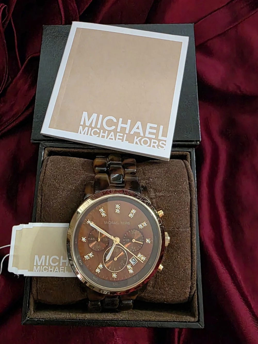 Michael Kors Unisex  Brown Tortoise and Gold Chronograph Watch